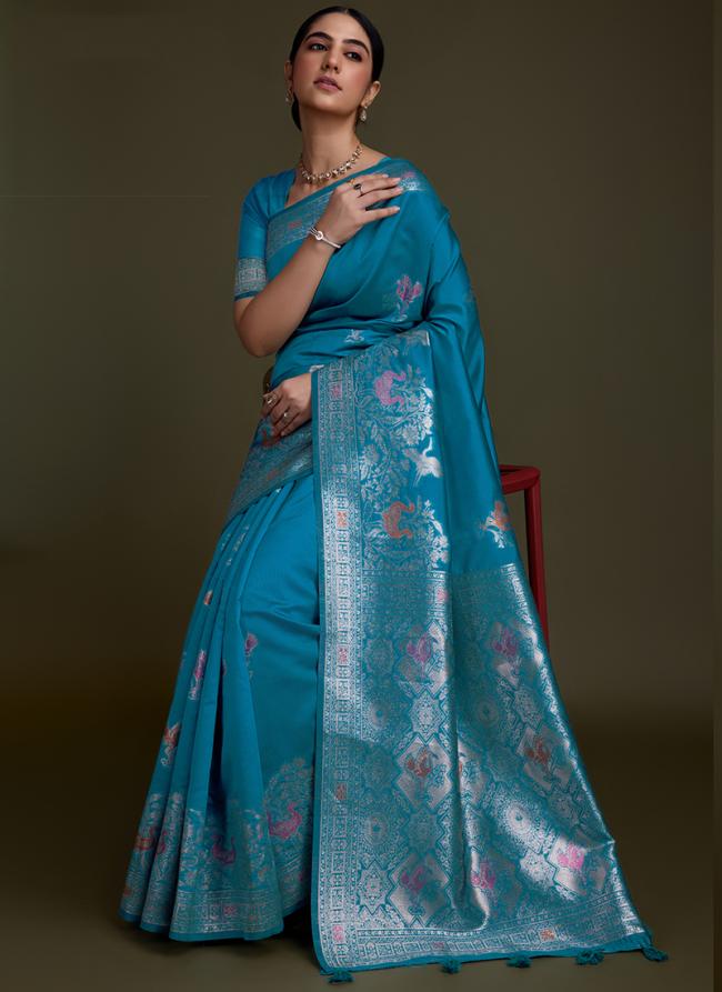 Soft Silk Blue Traditional Wear Zari Weaving Saree